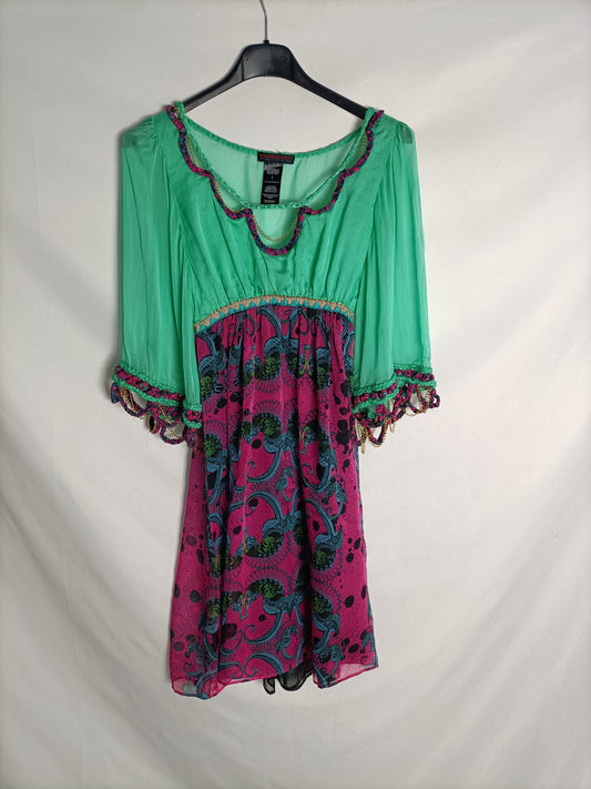 CUSTO BARCELONA. Vestido doble textura estampado. T 1 (XS)