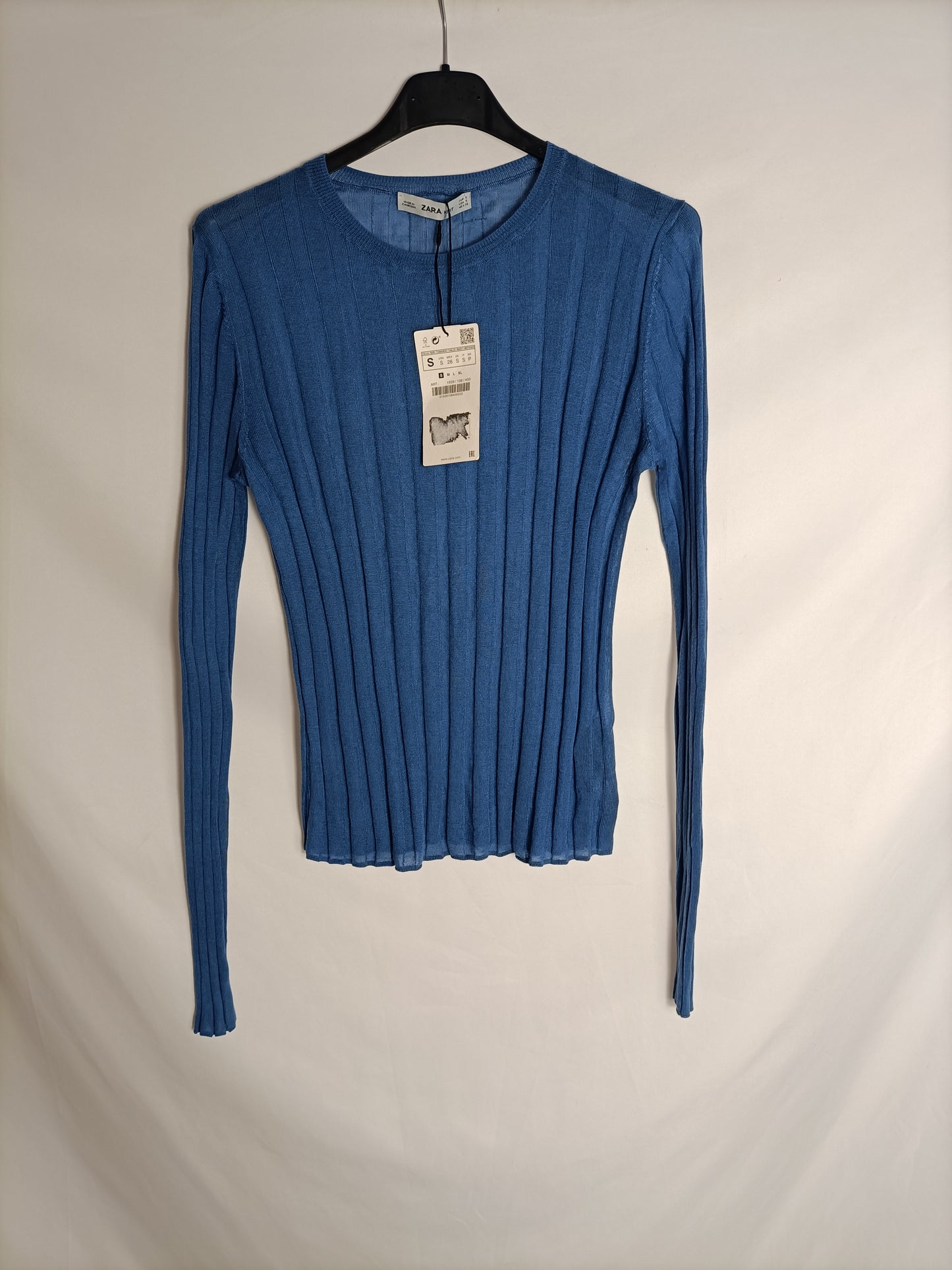 ZARA. Top azul manga larga t. S