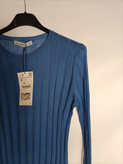 ZARA. Top azul manga larga t. S