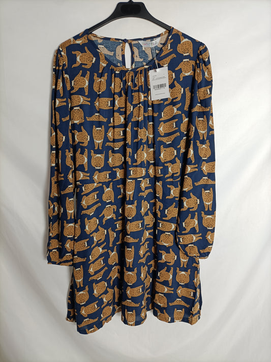 COMPAÑIA FANTASTICA. Vestido corto estampado gatos t. L