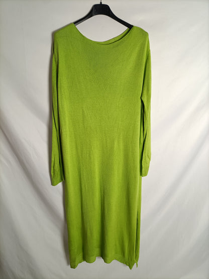 OTHERS. Basic green dress with side slits, size U (L/XL)