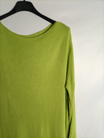 OTHERS. Basic green dress with side slits, size U (L/XL)