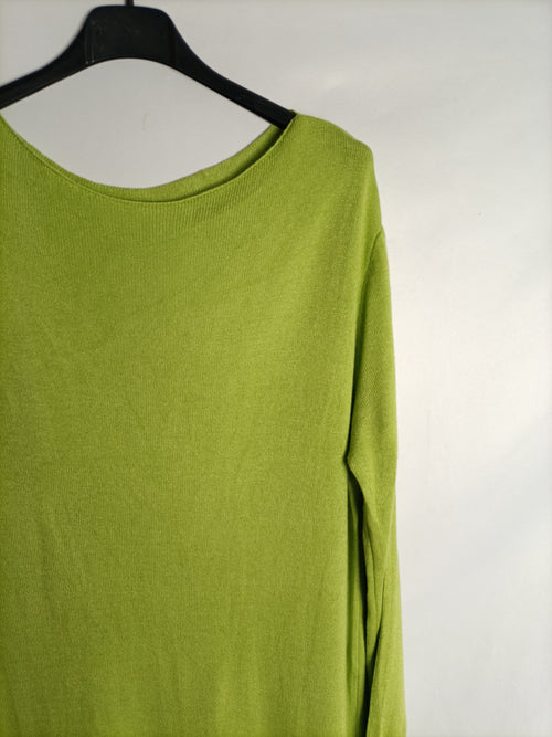 OTRAS. Vestido verde básico aperturas laterales t. U (L/XL)