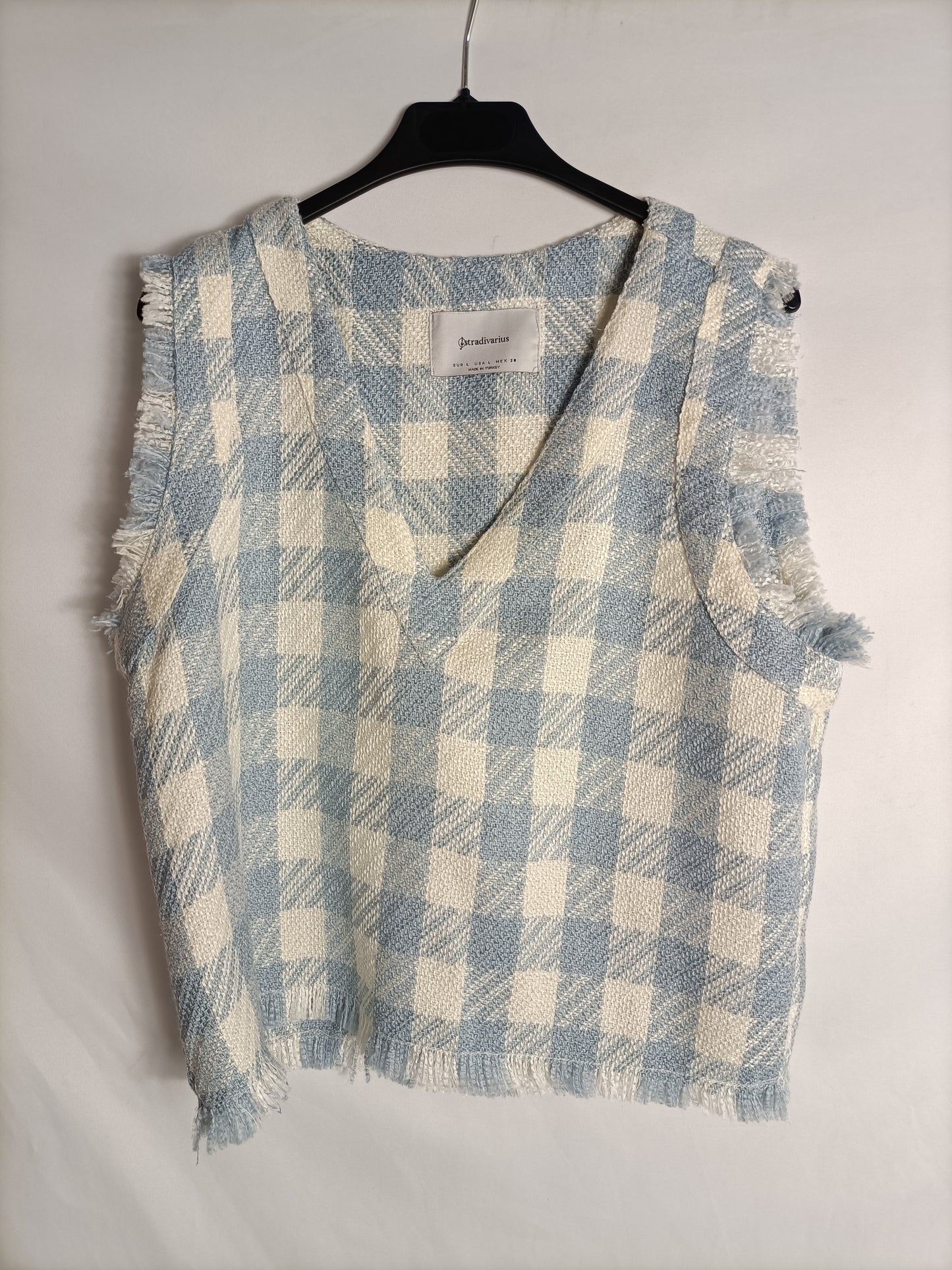 STRADIVARIUS. Chaleco cuadros azul t. L