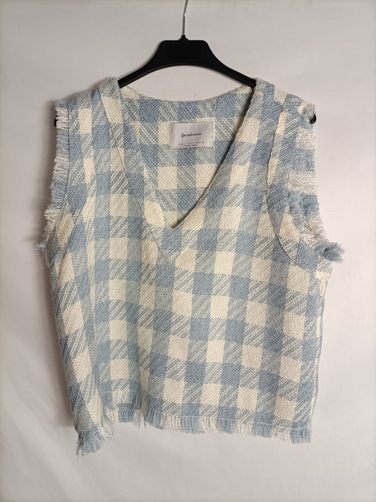 STRADIVARIUS. Chaleco cuadros azul t. L
