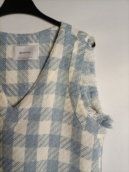 STRADIVARIUS. Chaleco cuadros azul t. L