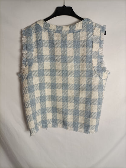 STRADIVARIUS. Chaleco cuadros azul t. L