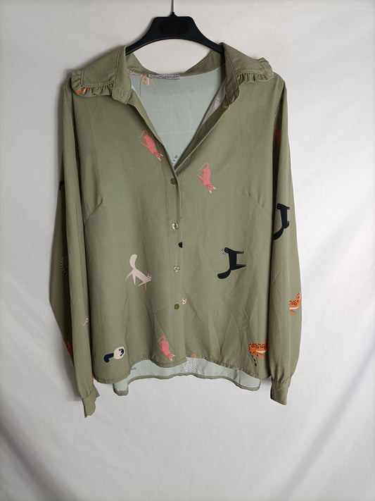 VALENTINA. Camisa fluida estampado gatos T.L