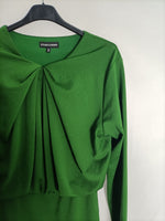 ETXART&PANNO. Vestido fruncido verde T.40