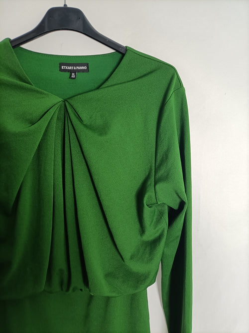 ETXART&PANNO. Vestido fruncido verde T.40