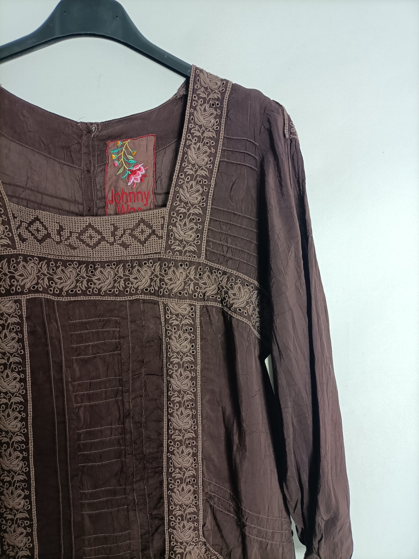 JOHNNY WAS. Vestido marrón encaje T.xs