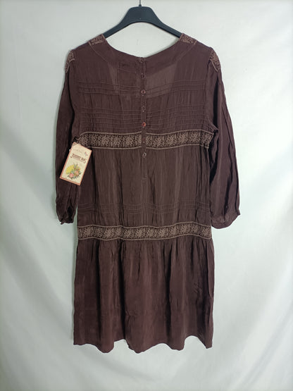 JOHNNY WAS. Vestido marrón encaje T.xs