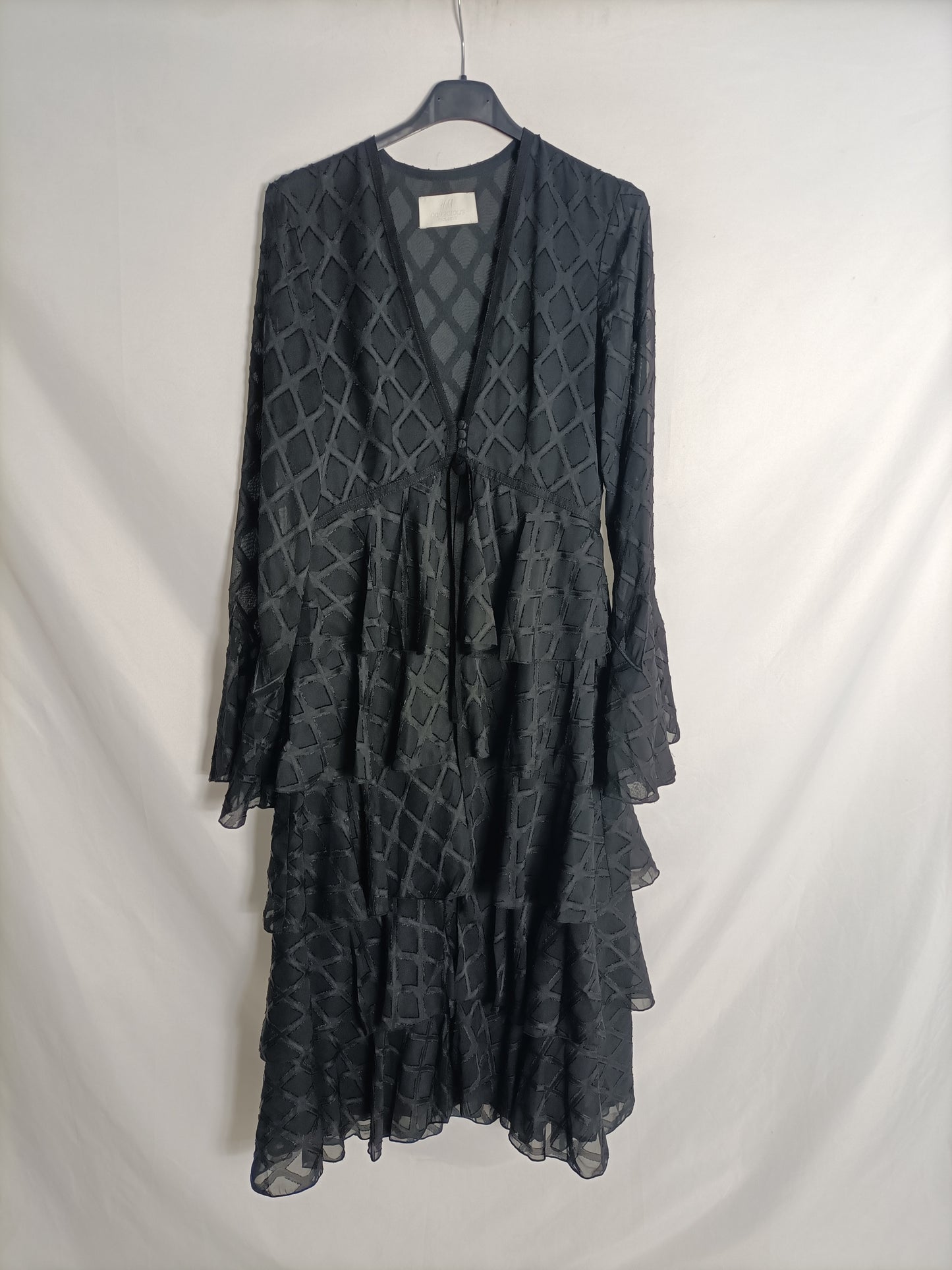 H&amp;M. Black midi dress with ruffles, size 36