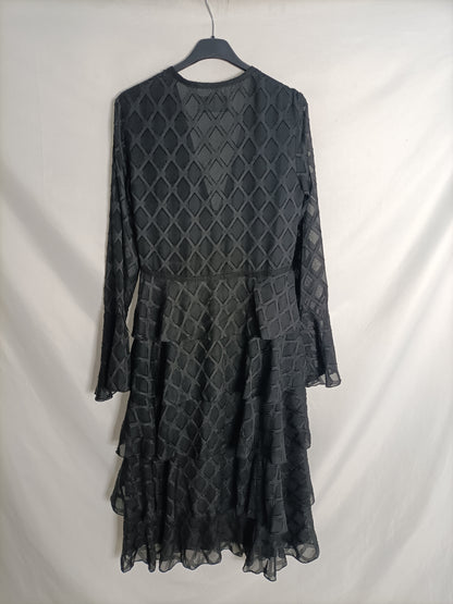 H&amp;M. Black midi dress with ruffles, size 36