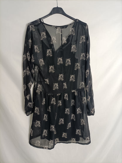 ZARA. Vestido negro tigres T.s