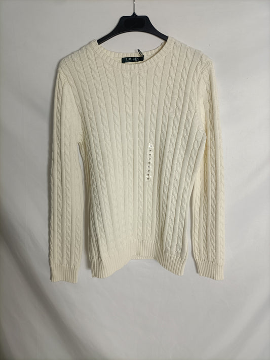 RALPH LAUREN. White cable-knit sweater, size M