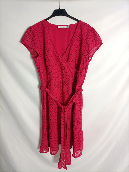 PEDRO DEL HIERRO. Fuchsia die-cut dress, size L