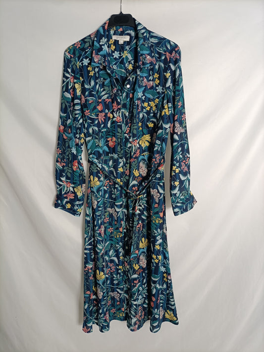 CORTEFIEL. Blue floral print shirt dress, size L