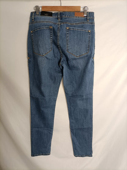 PEDRO DEL HIERRO. Blue jeans with floral detail, size 44