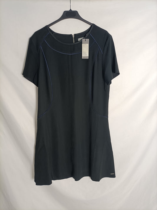 CALVIN KLEIN JEANS. Black shift dress with blue details. Size L