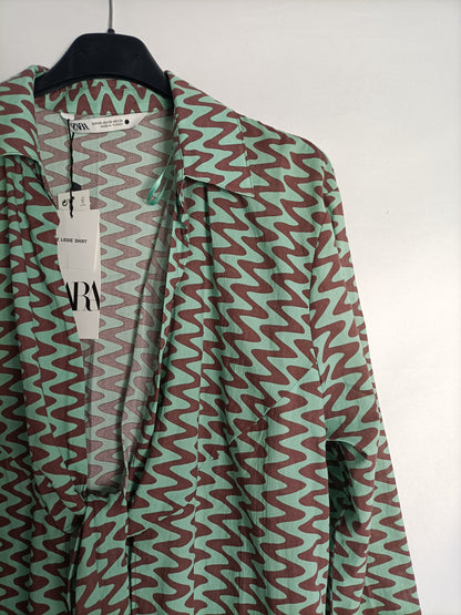 ZARA. Green and brown striped jacket T.xs