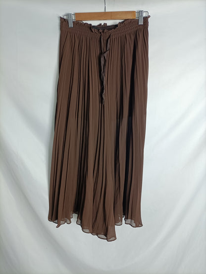 ZARA. Brown pleated palazzo pants S.XS