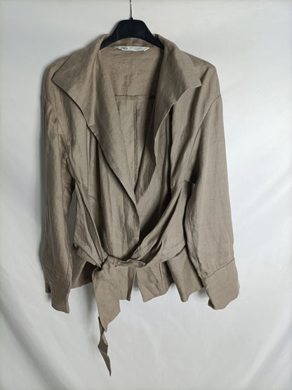 ZARA. Chaqueta lino beige T.xs
