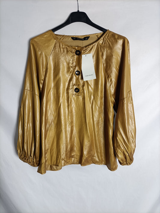 ZARA. Blusa mostaza botones T.s