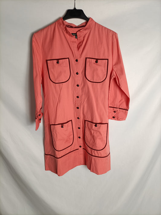 PEDRO DEL HIERRO. Coral dress/jacket, size 38