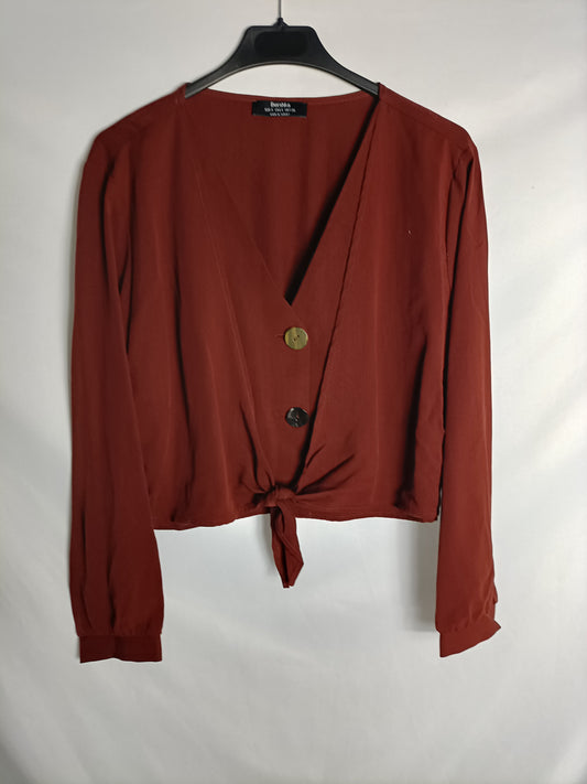 BERSHKA. Top marrón botones T.s