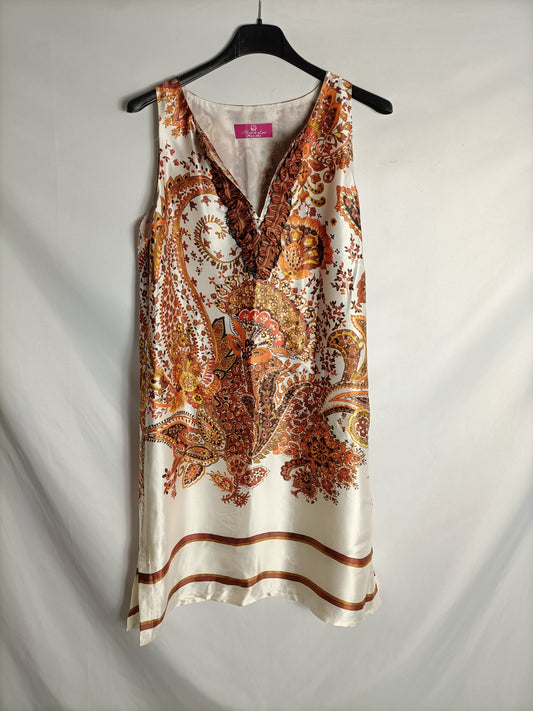 MIGUEL DE LUNA. Amoeba beige dress, size 38