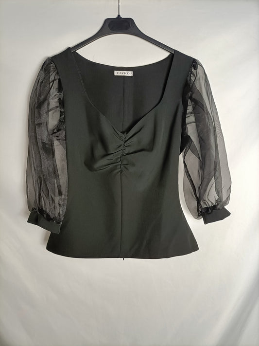 CAYRO. Black chiffon-sleeved top Tm