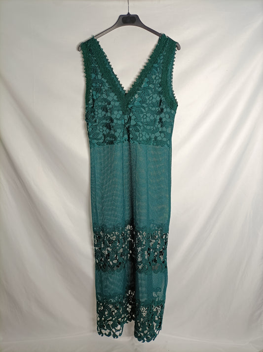 ZARA. Long green lace dress Ts