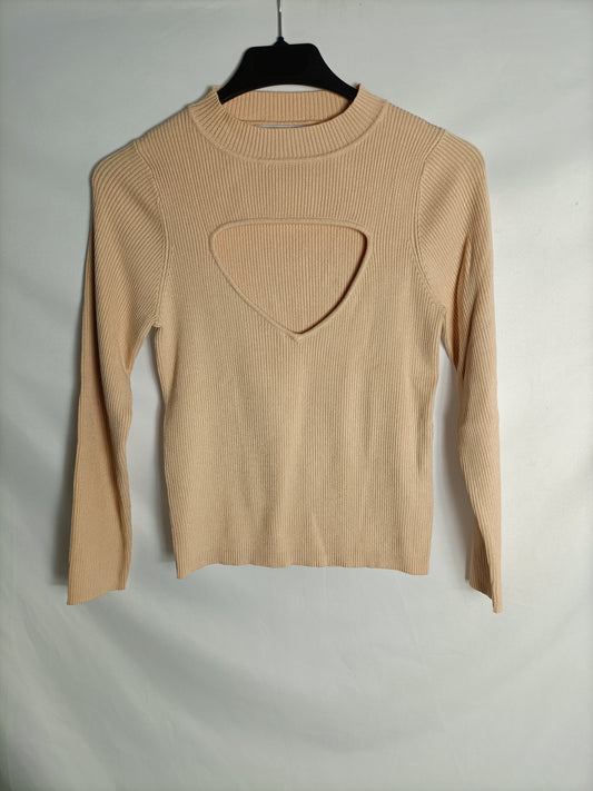 ZARA. Ribbed nude Ts top