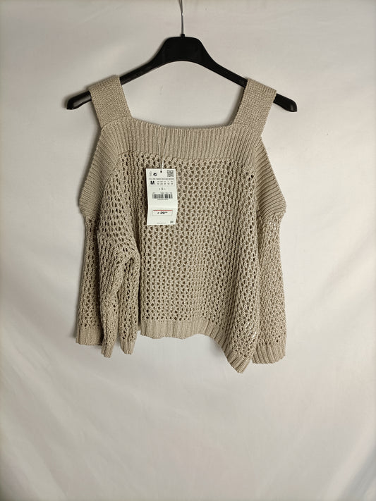 ZARA. Beige open knit top Tm