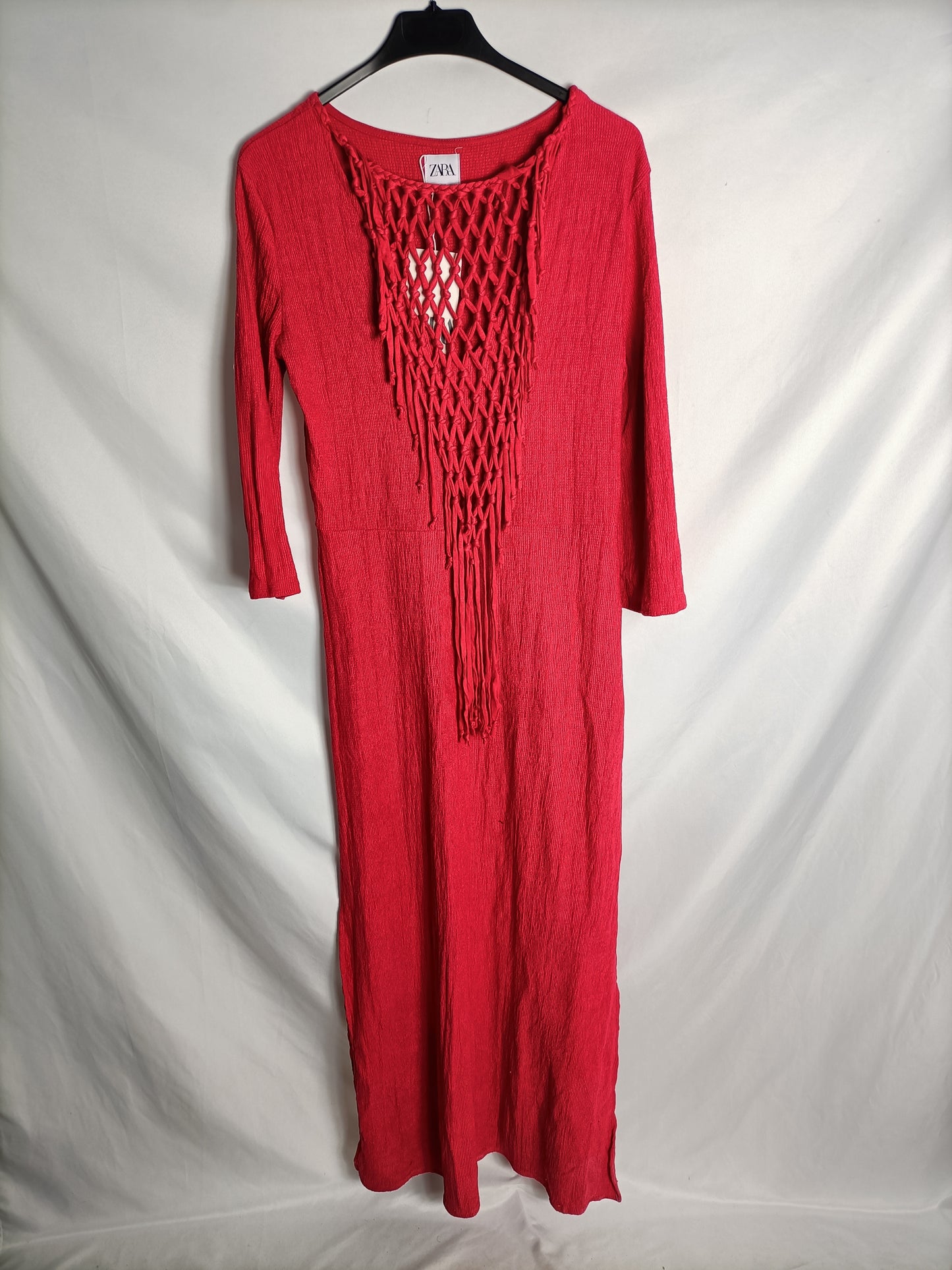 ZARA. Long red fringed dress Ts – Hibuy market ZARA. Long red fringed dress Ts – Hibuy market