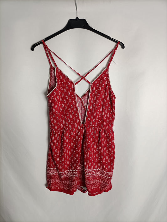 PULL&amp;BEAR. Red Ts print jumpsuit