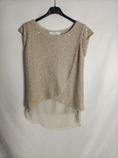 ZARA. Beige sequin knit top Tm