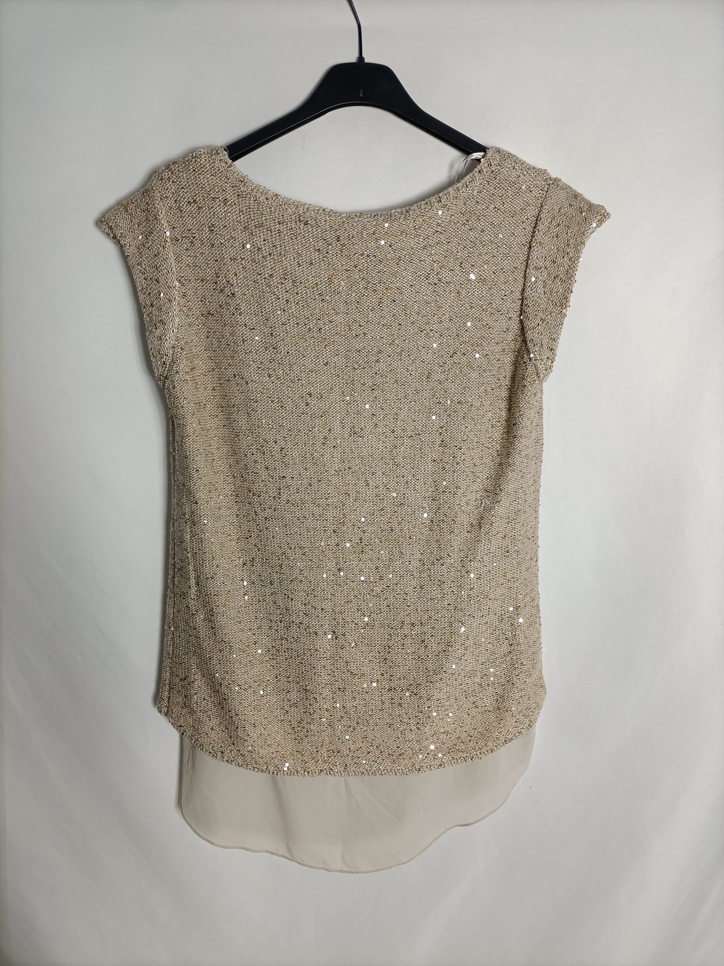 ZARA. Beige sequin knit top Tm