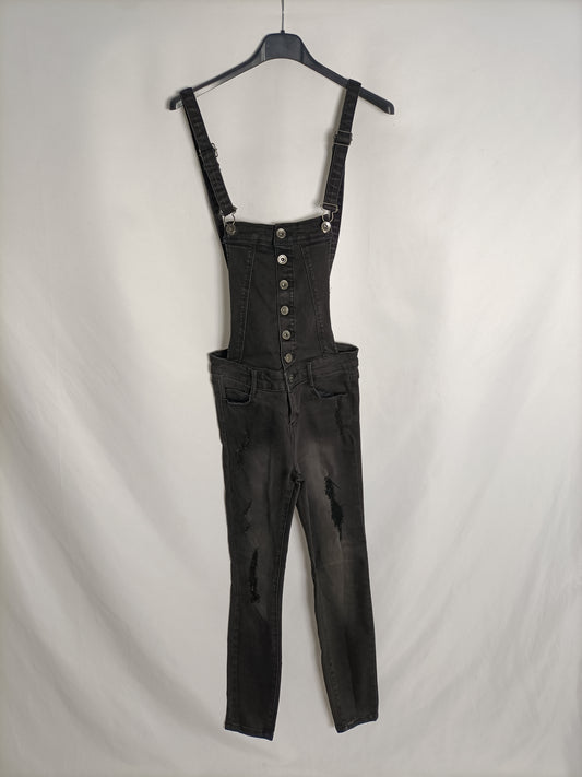 STRADIVARIUS. Black denim dungarees T.34