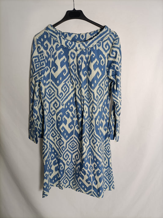 AMATRICHI. Blue and beige printed dress, size 42