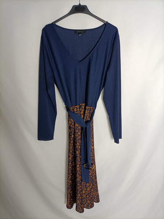 CORTEFIEL. Double-textured midi dress, size XL.