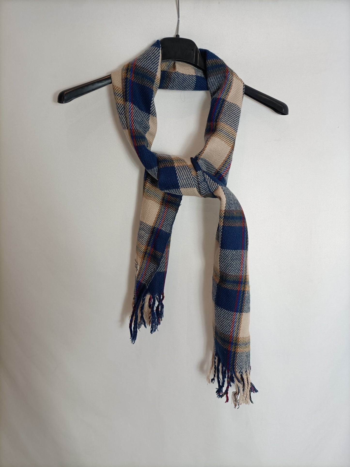 OTRAS. Bufanda cuadros beige y azul