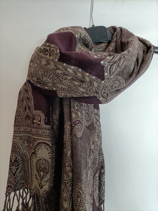 OTHERS. Brown amoeba sequin scarf