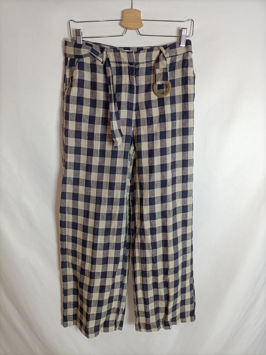MANGO. Pantalón cuadros fluido T.36