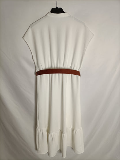 ZARA. Vestido midi blanco cinturón T.m