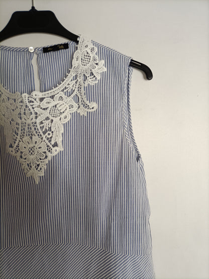 MASSIMO DUTTI. Top rayas croché T.40