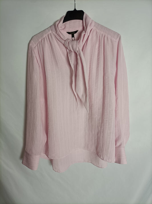 MASSIMO DUTTI. Pink bow blouse T.38
