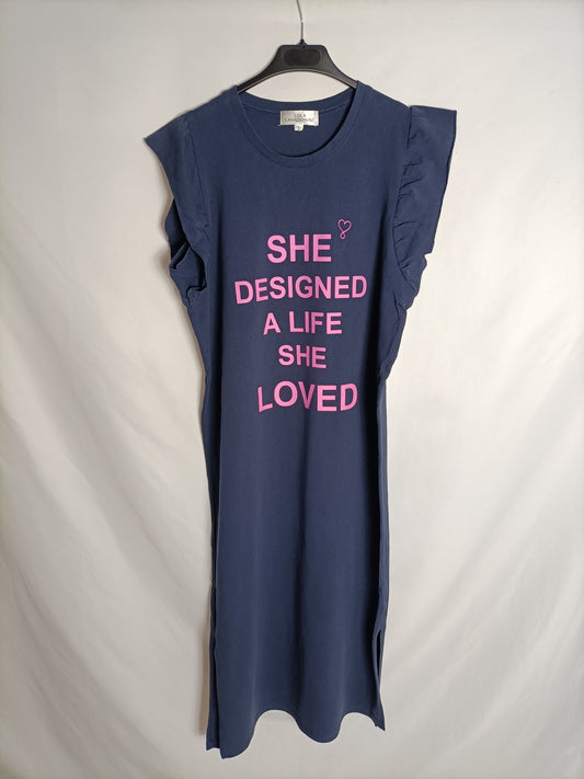 LOLA CASADEMUNT. Blue midi dress with letters Tl