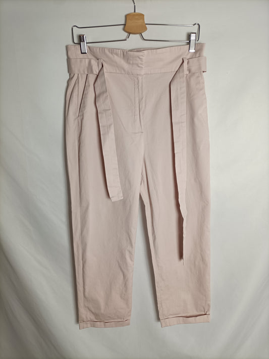 MASSIMO DUTTI. Pantalón rosa cinturón T.40